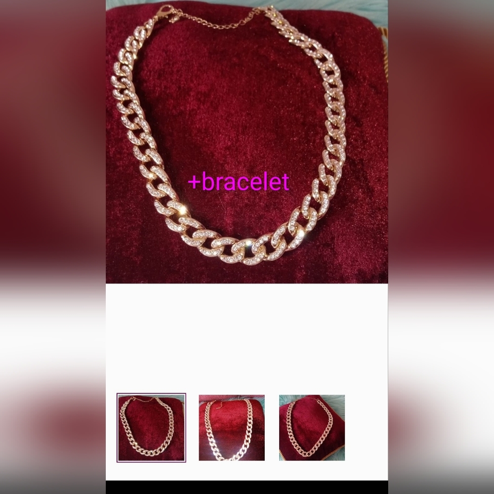 Necklace gold plated diamonds simulated - Picture 3 of 4